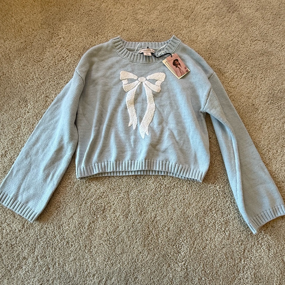 Sincerely Jules Sky Blue Sweater with White Bow
